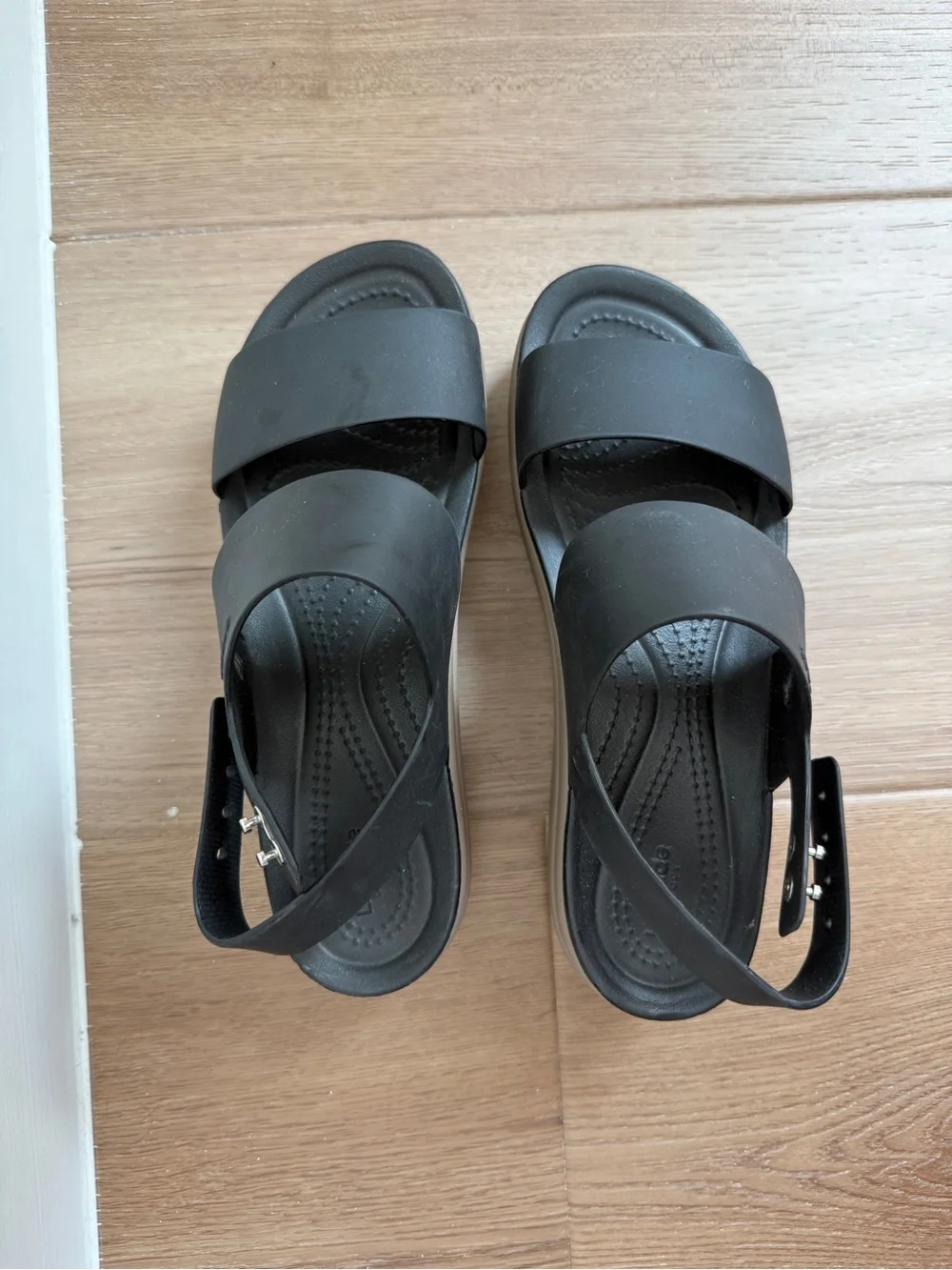 CROCS Black Upper with Tan Platform Women's Platform Slingbacks